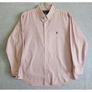 Vintage Ralph Lauren Shirt Men's 17-32/33 XL Orange Navy Gingham Check Button Up